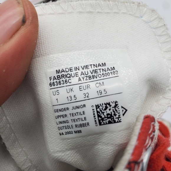 Converse Shoes Youth 1 Chuck Taylor High Dinosaurs Canvas White Red A01668F - Picture 6 of 14